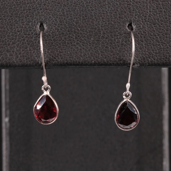 14k solid gold Garnet Drop Earrings - Picture 1 of 8
